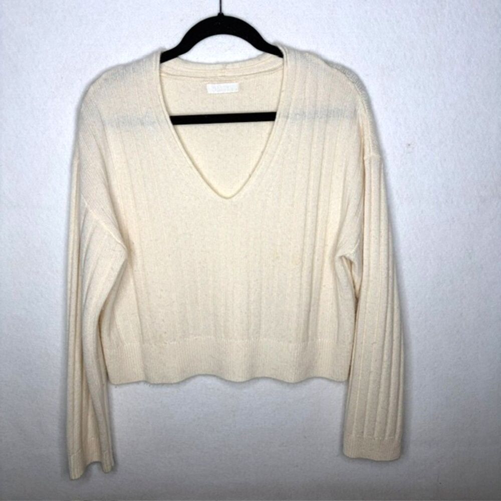 SABLYN Ivory 100% Cashmere V-Neck Ribbed Sweater XS
